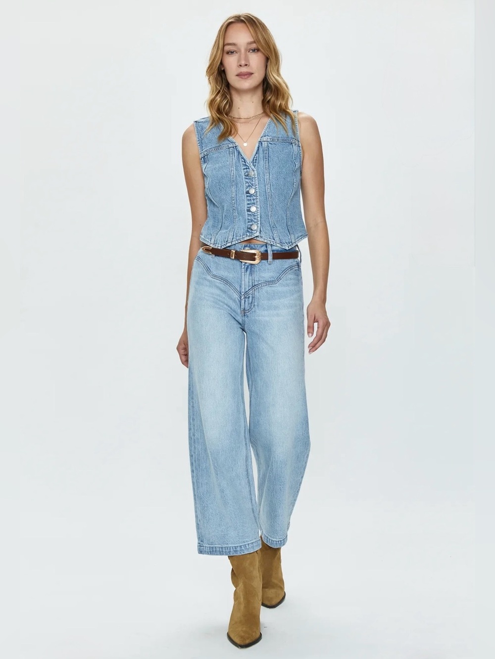 PISTOLA Lana Crop Western High Rise Wide Leg Jeans Light Wash Size 26